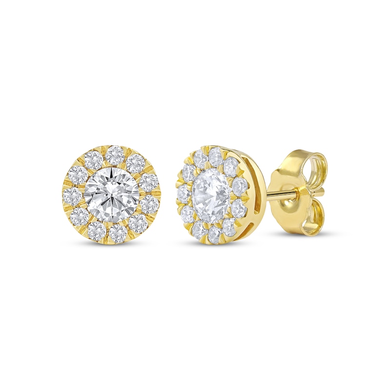 Main Image 1 of Lab-Grown Diamonds by KAY Halo Stud Earrings 3/4 ct tw 10K Yellow Gold