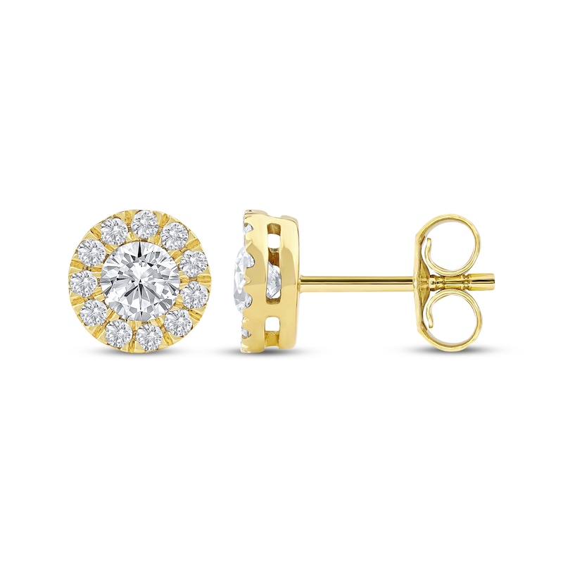 Main Image 3 of Lab-Grown Diamonds by KAY Halo Stud Earrings 3/4 ct tw 10K Yellow Gold