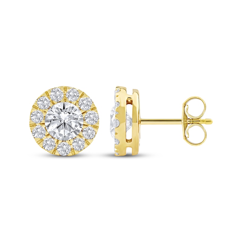 Lab-Created Diamonds by KAY Halo Stud Earrings 1-1/2 ct tw 10K Yellow Gold