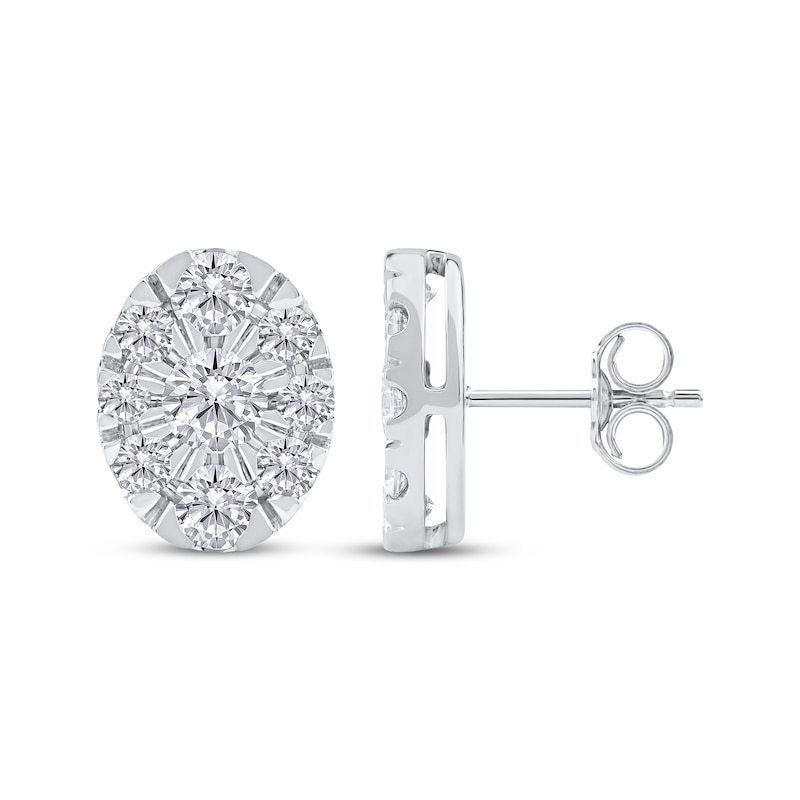 Main Image 3 of Lab-Grown Diamonds by KAY Oval Halo Stud Earrings 2 ct tw 10K White Gold