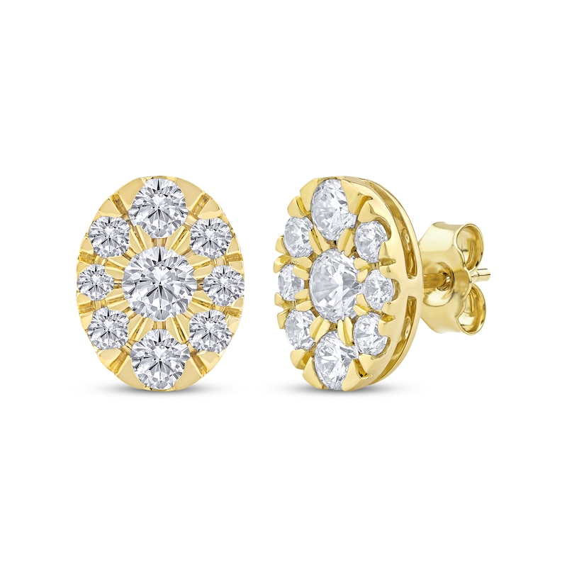 Main Image 1 of Lab-Grown Diamonds by KAY Oval Halo Stud Earrings 2 ct tw 10K Yellow Gold