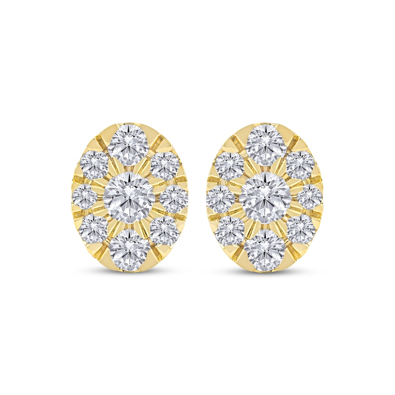 Main Image 2 of Lab-Grown Diamonds by KAY Oval Halo Stud Earrings 2 ct tw 10K Yellow Gold