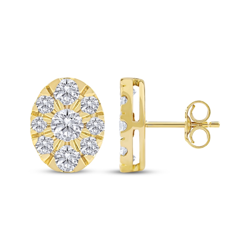 Main Image 3 of Lab-Grown Diamonds by KAY Oval Halo Stud Earrings 2 ct tw 10K Yellow Gold