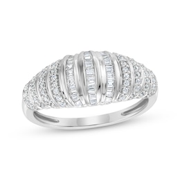 Baguette & Round-Cut Diamond Vertical Multi-Row Ring 1/3 ct tw 10K White Gold