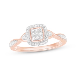 Multi-Diamond Cushion Halo Promise Ring 1/6 ct tw 10K Rose Gold