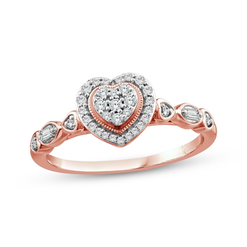 Main Image 1 of Multi-Diamond Center Heart-Shaped Promise Ring 1/5 ct tw 10K Rose Gold