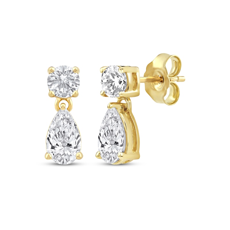 Main Image 1 of Lab-Grown Diamonds by KAY Pear & Round-Cut Dangle Earrings 3/4 ct tw 10K Yellow Gold