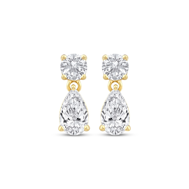 Main Image 2 of Lab-Grown Diamonds by KAY Pear & Round-Cut Dangle Earrings 3/4 ct tw 10K Yellow Gold