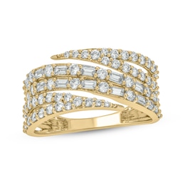 Baguette & Round-Cut Diamond Multi-Row Fashion Ring 1 ct tw 10K Yellow Gold