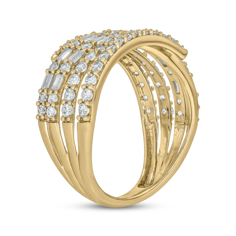 Baguette & Round-Cut Diamond Multi-Row Fashion Ring 1 ct tw 10K Yellow Gold