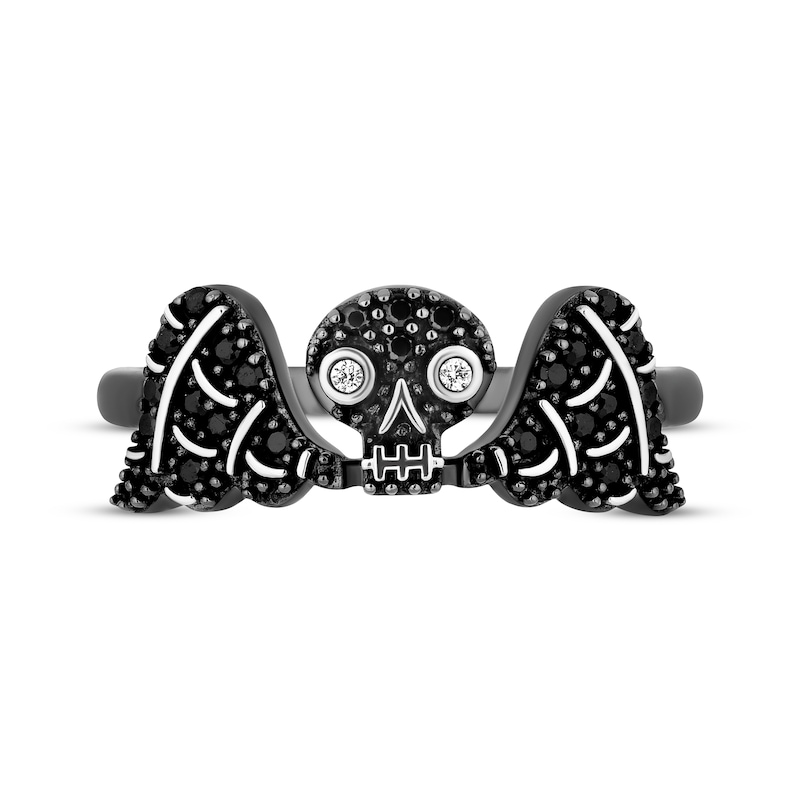 Main Image 4 of Disney Treasures Hocus Pocus Black & White Diamond Winged Skull Ring 1/5 ct tw Black Rhodium Sterling Silver