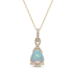 Pear-Shaped Natural Opal & Diamond Necklace 1/15 ct tw 10K Yellow Gold 18&quot;