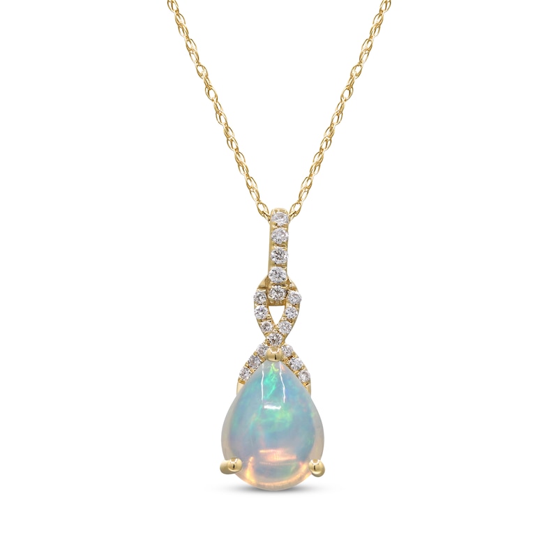 Main Image 1 of Pear-Shaped Natural Opal & Diamond Necklace 1/15 ct tw 10K Yellow Gold 18&quot;