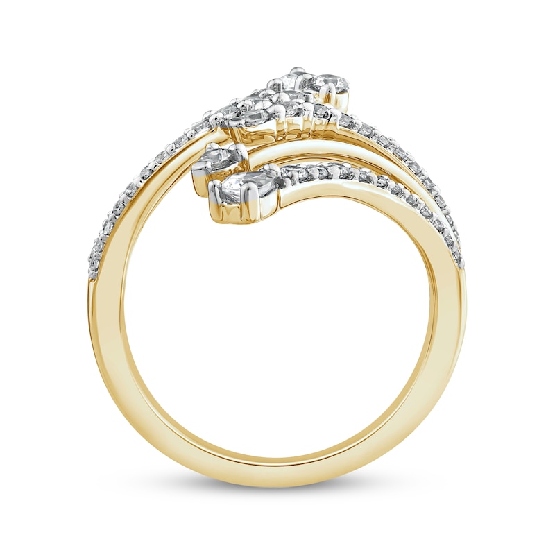 Main Image 3 of Pear-Shaped & Round-Cut Diamond Bypass Deconstructed Ring 5/8 ct tw 10K Yellow Gold