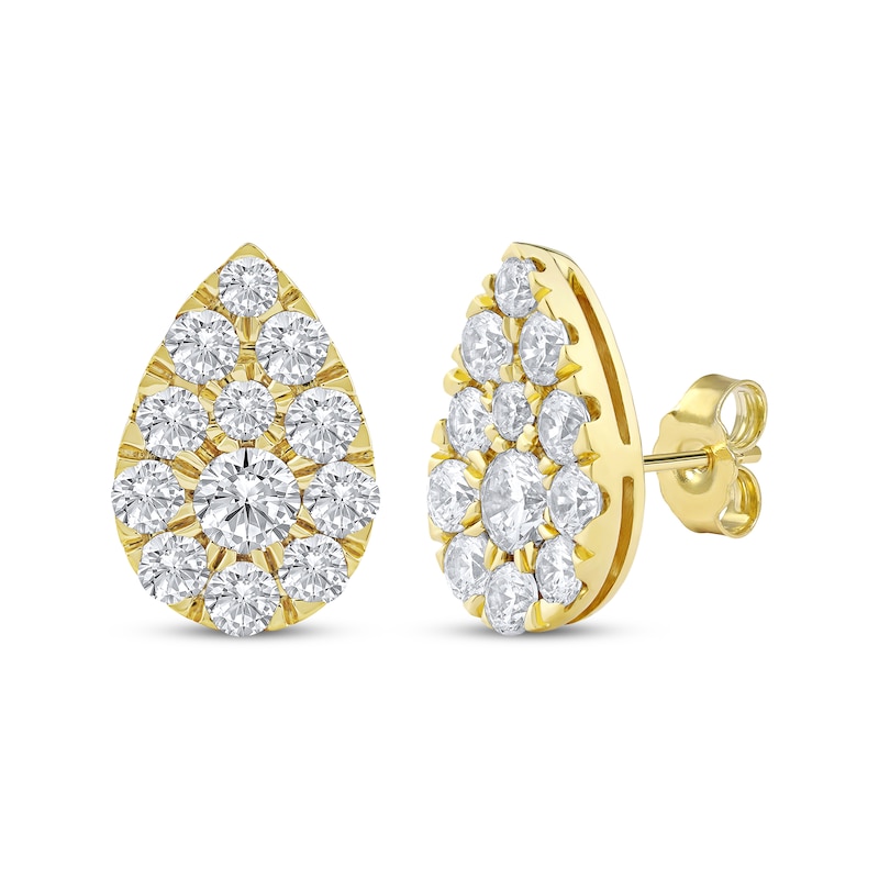 Main Image 1 of Lab-Grown Diamonds by KAY Multi-Stone Pear-Shaped Stud Earrings 2 ct tw 10K Yellow Gold