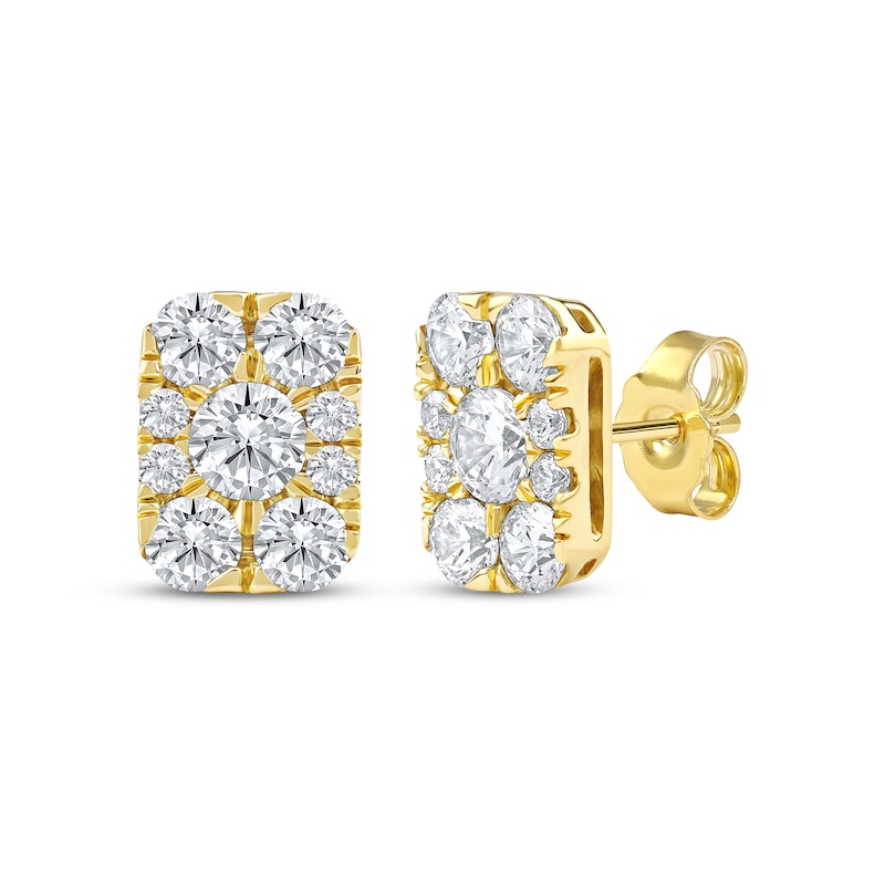 Main Image 1 of Lab-Grown Diamonds by KAY Multi-Stone Rectangle Stud Earrings 1-1/2 ct tw 10K Yellow Gold