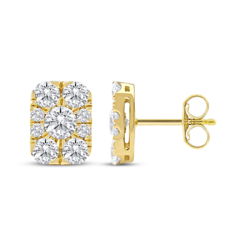 Main Image 3 of Lab-Grown Diamonds by KAY Multi-Stone Rectangle Stud Earrings 1-1/2 ct tw 10K Yellow Gold