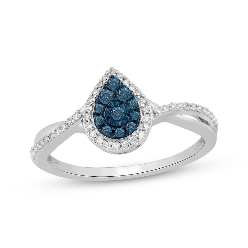 Main Image 1 of Blue & White Diamond Pear-Shaped Ring 1/4 ct tw Sterling Silver