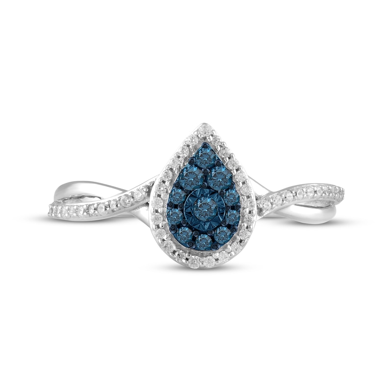 Main Image 3 of Blue & White Diamond Pear-Shaped Ring 1/4 ct tw Sterling Silver