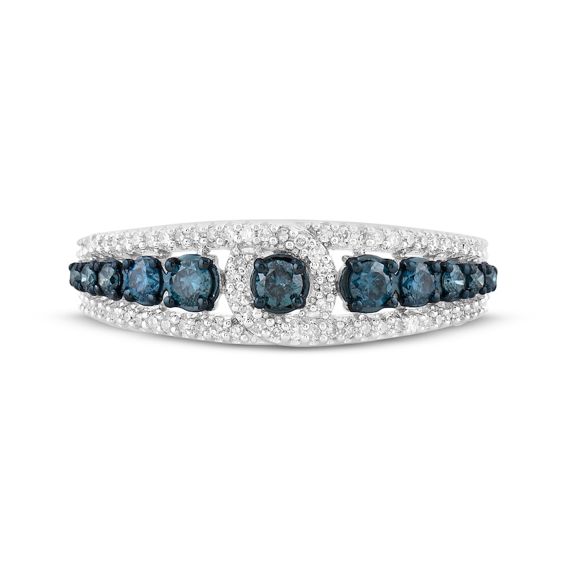 Blue & White Diamond Triple Row Fashion Ring 1/2 ct tw Sterling Silver