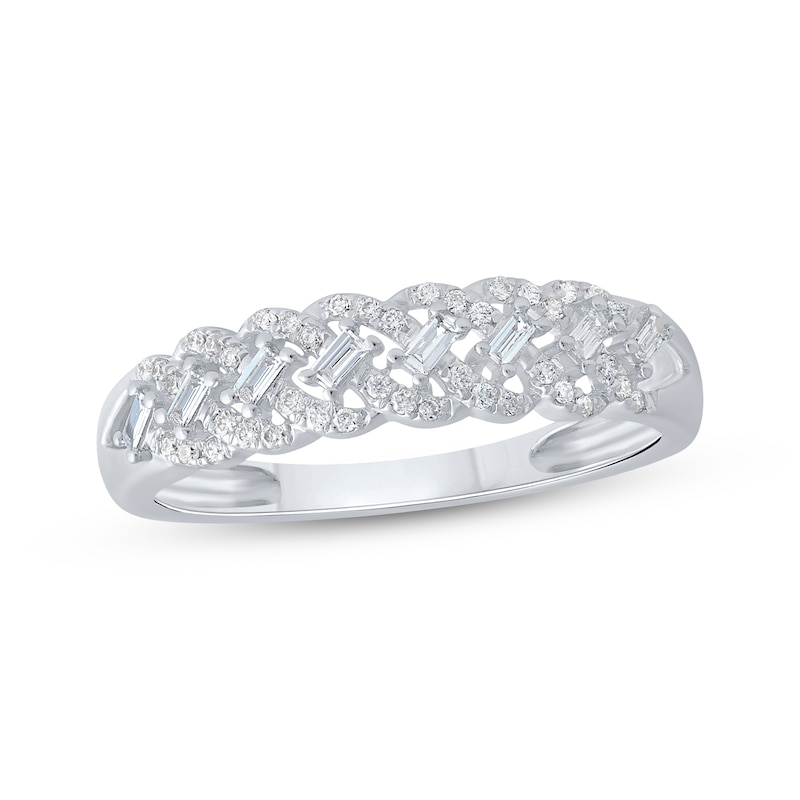 Main Image 1 of Baguette & Round-Cut Diamond Anniversary Ring 1/5 ct tw 10K White Gold