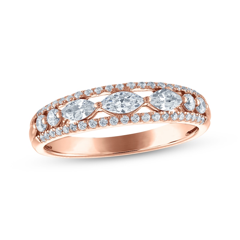 Main Image 1 of Marquise & Round-Cut Diamond Anniversary Ring 5/8 ct tw 14K Rose Gold