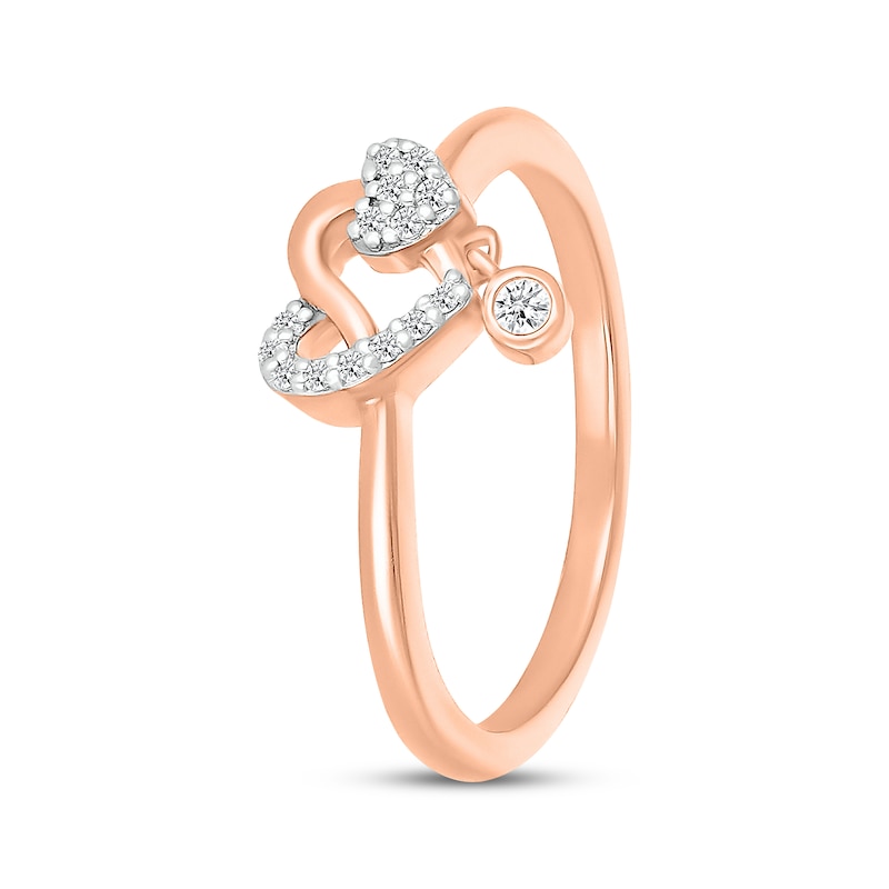 Main Image 2 of Diamond Heart Dangle Ring 1/15 ct tw 10K Rose Gold