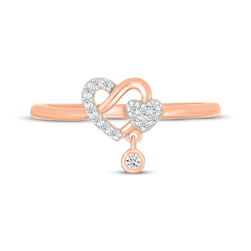 Main Image 4 of Diamond Heart Dangle Ring 1/15 ct tw 10K Rose Gold