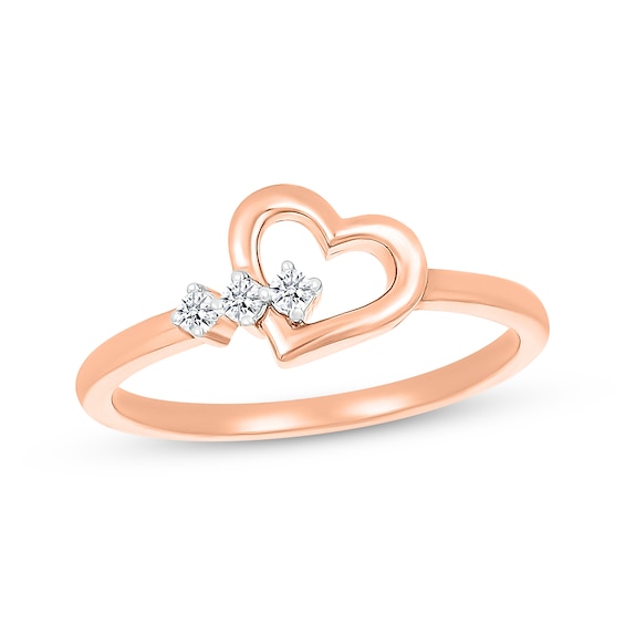 Diamond Three-Stone Heart Ring 1/20 ct tw 10K Rose Gold