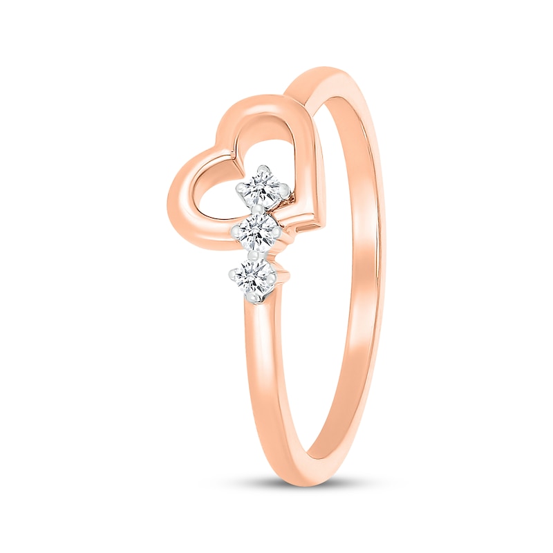 Main Image 2 of Diamond Three-Stone Heart Ring 1/20 ct tw 10K Rose Gold