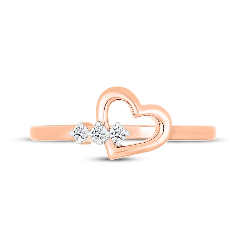 Main Image 4 of Diamond Three-Stone Heart Ring 1/20 ct tw 10K Rose Gold