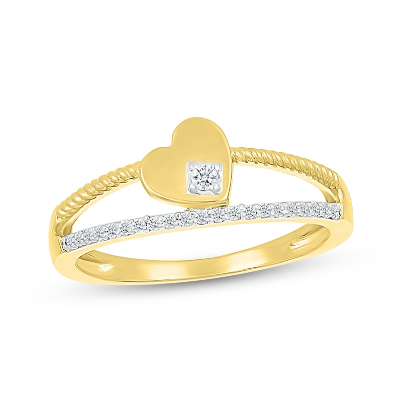 Main Image 1 of Diamond Tilted Heart Two-Row Ring 1/10 ct tw 10K Yellow Gold