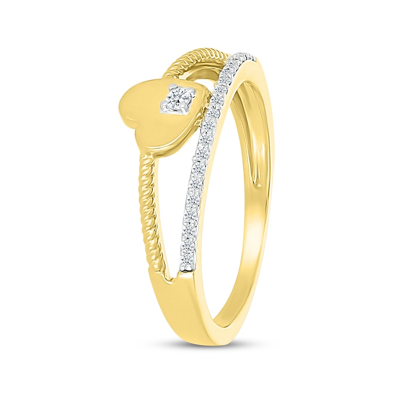 Main Image 2 of Diamond Tilted Heart Two-Row Ring 1/10 ct tw 10K Yellow Gold