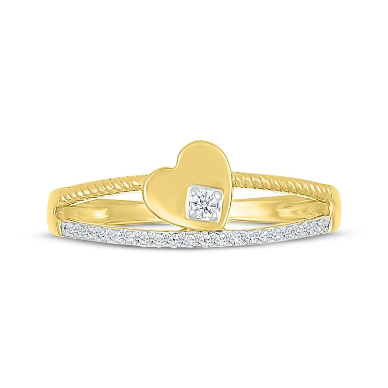 Main Image 4 of Diamond Tilted Heart Two-Row Ring 1/10 ct tw 10K Yellow Gold