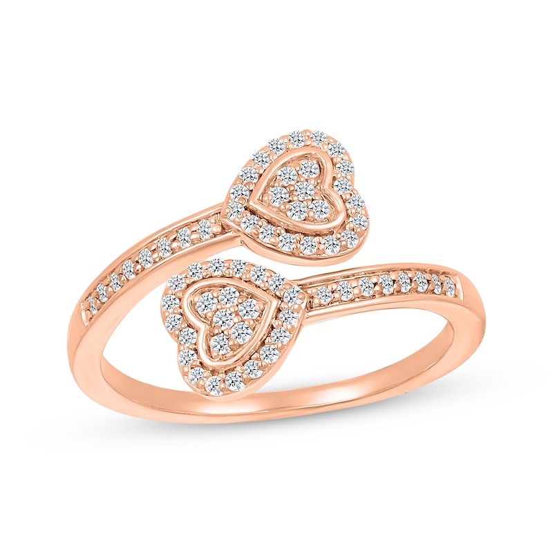 Main Image 1 of Diamond Deconstructed Bypass Hearts Ring 1/4 ct tw 10K Rose Gold