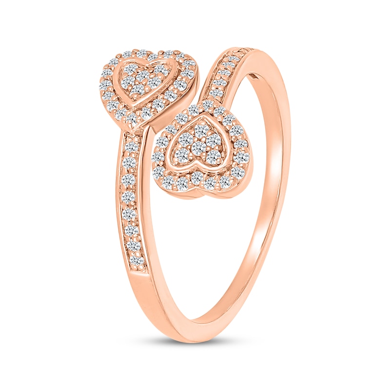 Main Image 2 of Diamond Deconstructed Bypass Hearts Ring 1/4 ct tw 10K Rose Gold