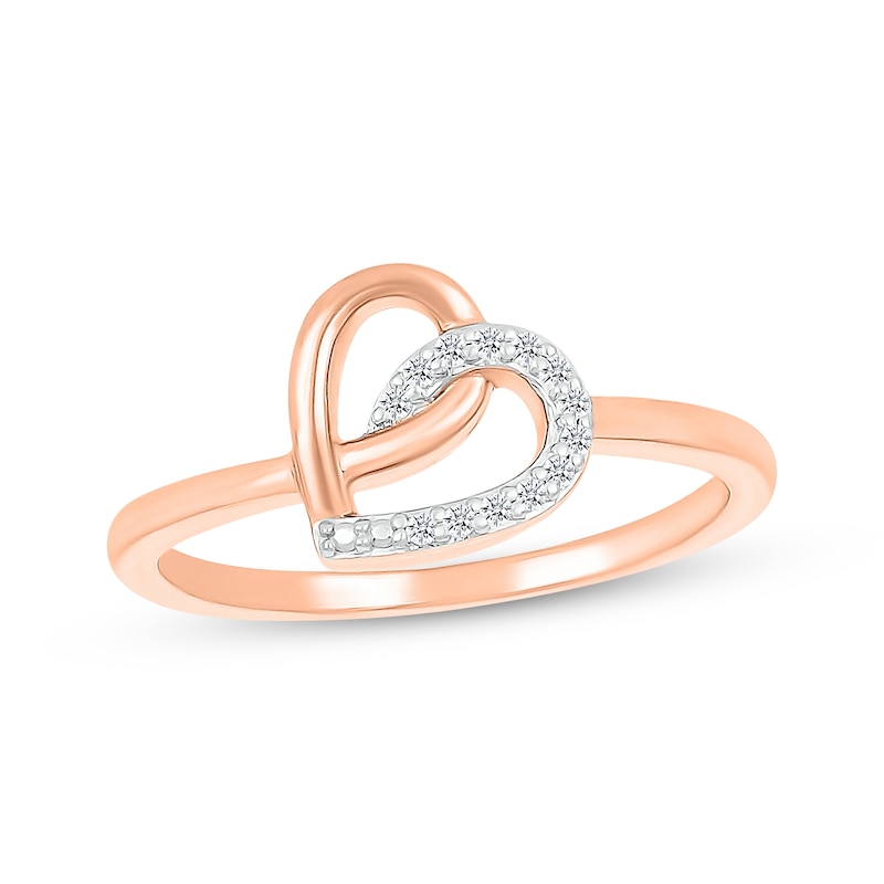 Main Image 1 of Diamond Tilted Looping Heart Ring 1/20 ct tw 10K Rose Gold