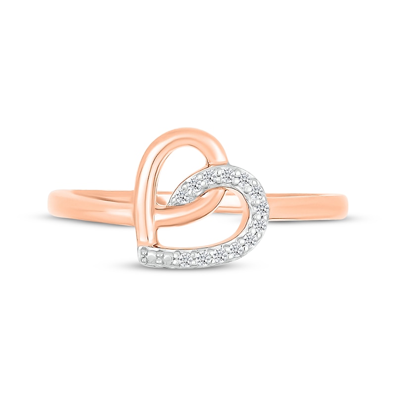 Main Image 4 of Diamond Tilted Looping Heart Ring 1/20 ct tw 10K Rose Gold