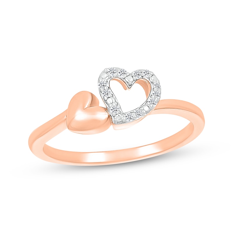 Main Image 1 of Diamond Tilted Double Heart Ring 1/20 ct tw 10K Rose Gold