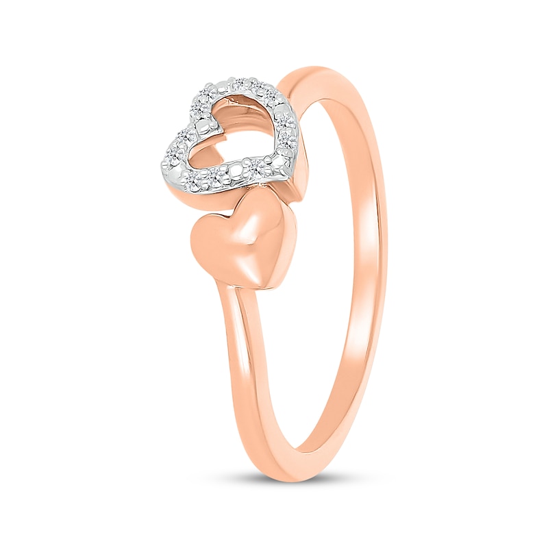 Main Image 2 of Diamond Tilted Double Heart Ring 1/20 ct tw 10K Rose Gold