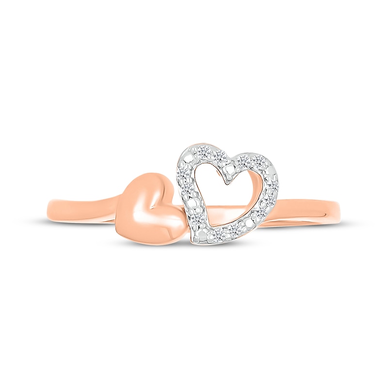 Main Image 4 of Diamond Tilted Double Heart Ring 1/20 ct tw 10K Rose Gold