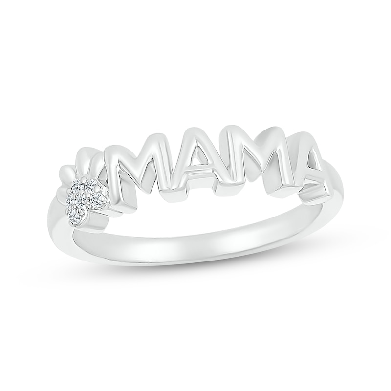 Main Image 1 of &quot;Mama&quot; Diamond Accent Paw Print Ring Sterling Silver