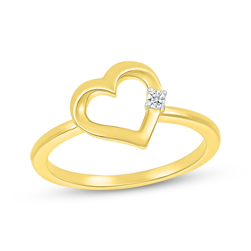 Diamond Accent Tilted Heart Ring 10K Yellow Gold | Kay