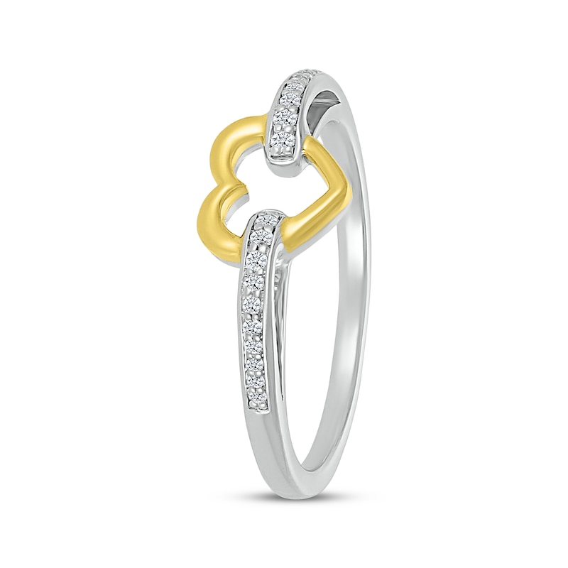 Diamond Heart Link Ring 1/15 ct tw Sterling Silver & 10K Yellow Gold