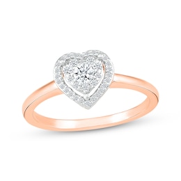 Multi-Diamond Heart Halo Promise Ring 1/5 ct tw 10K Rose Gold