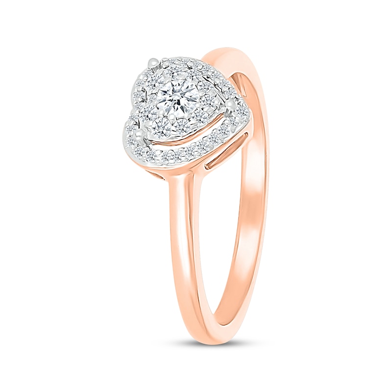 Multi-Diamond Heart Halo Promise Ring 1/5 ct tw 10K Rose Gold