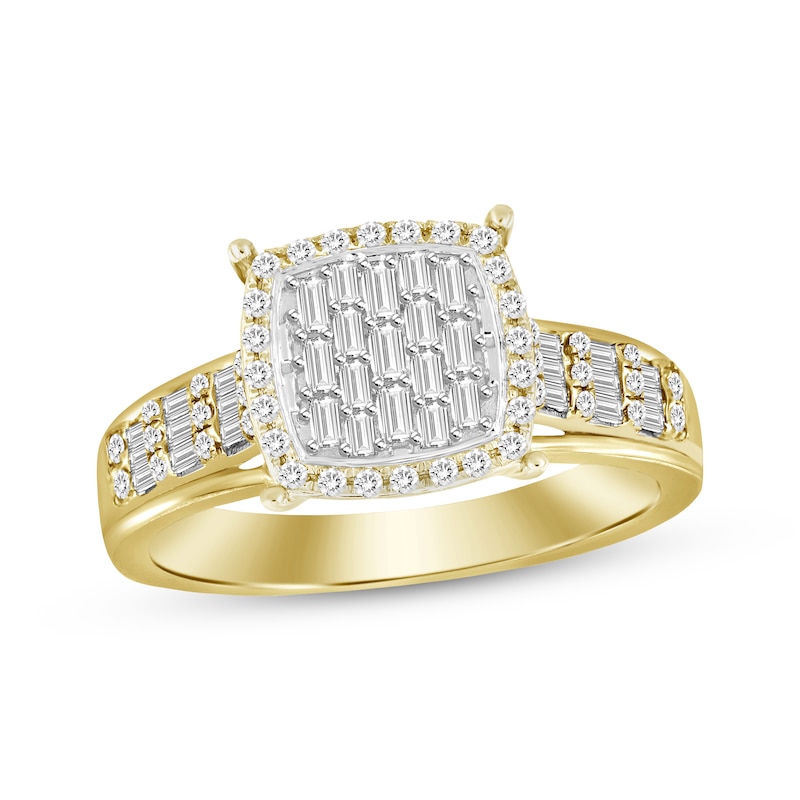 Main Image 1 of Baguette & Round-Cut Multi-Diamond Ring 1/3 ct tw 10K Yellow Gold