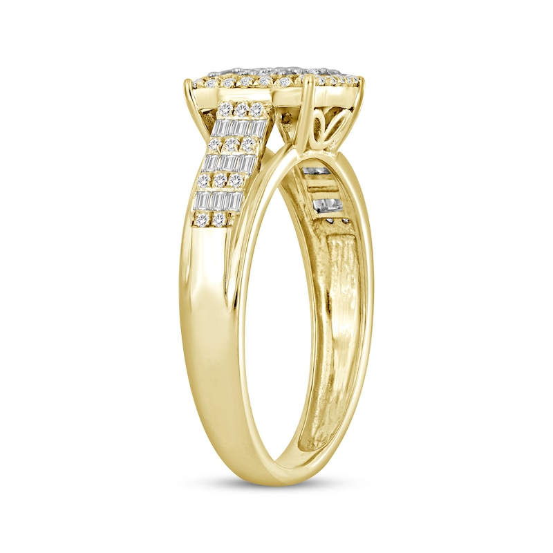 Main Image 2 of Baguette & Round-Cut Multi-Diamond Ring 1/3 ct tw 10K Yellow Gold