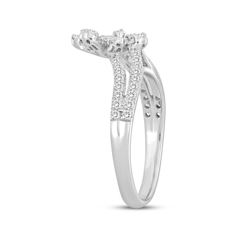 Main Image 2 of Diamond Flower Chevron Ring 1/2 ct tw 10K White Gold