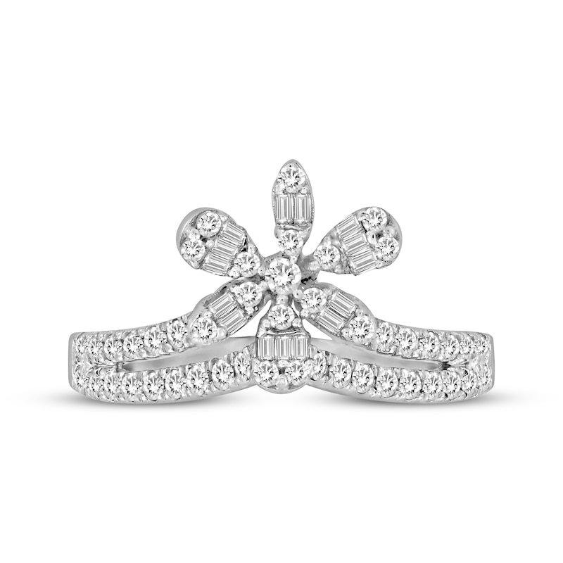 Main Image 3 of Diamond Flower Chevron Ring 1/2 ct tw 10K White Gold